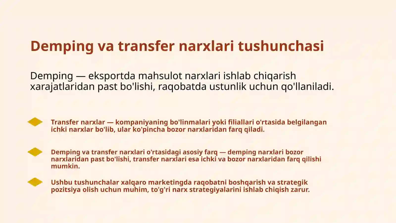 Demping va Transfer Narxlari 3