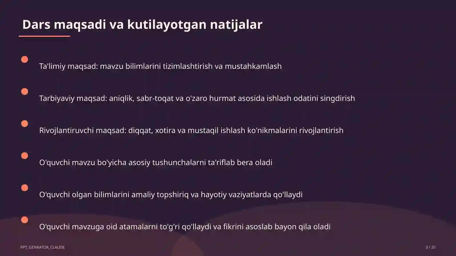 Dars refleksiyasi va o'z-o'zini tahlil 3