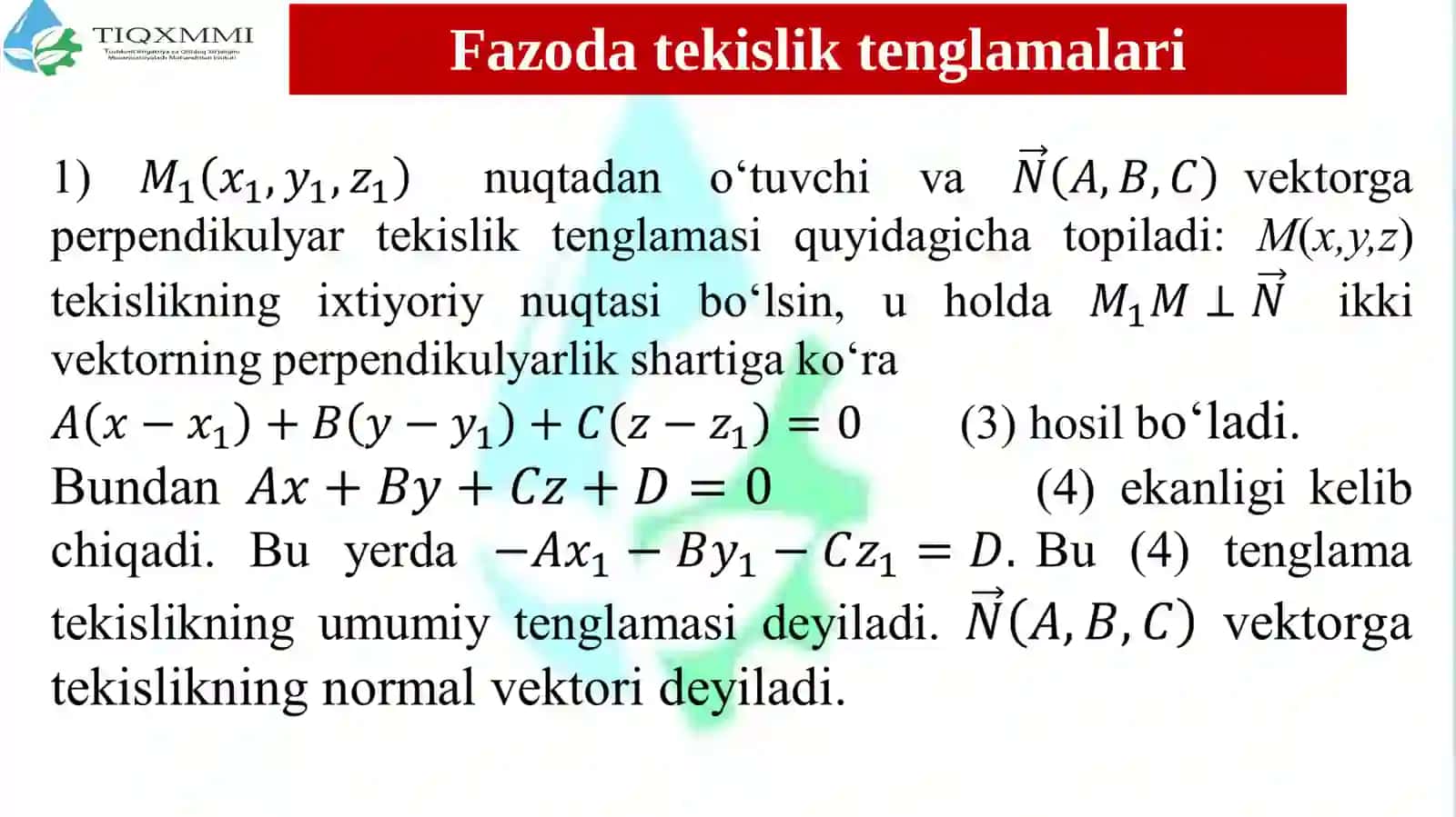 Tekislik tushunchasi va tenglamalari 3