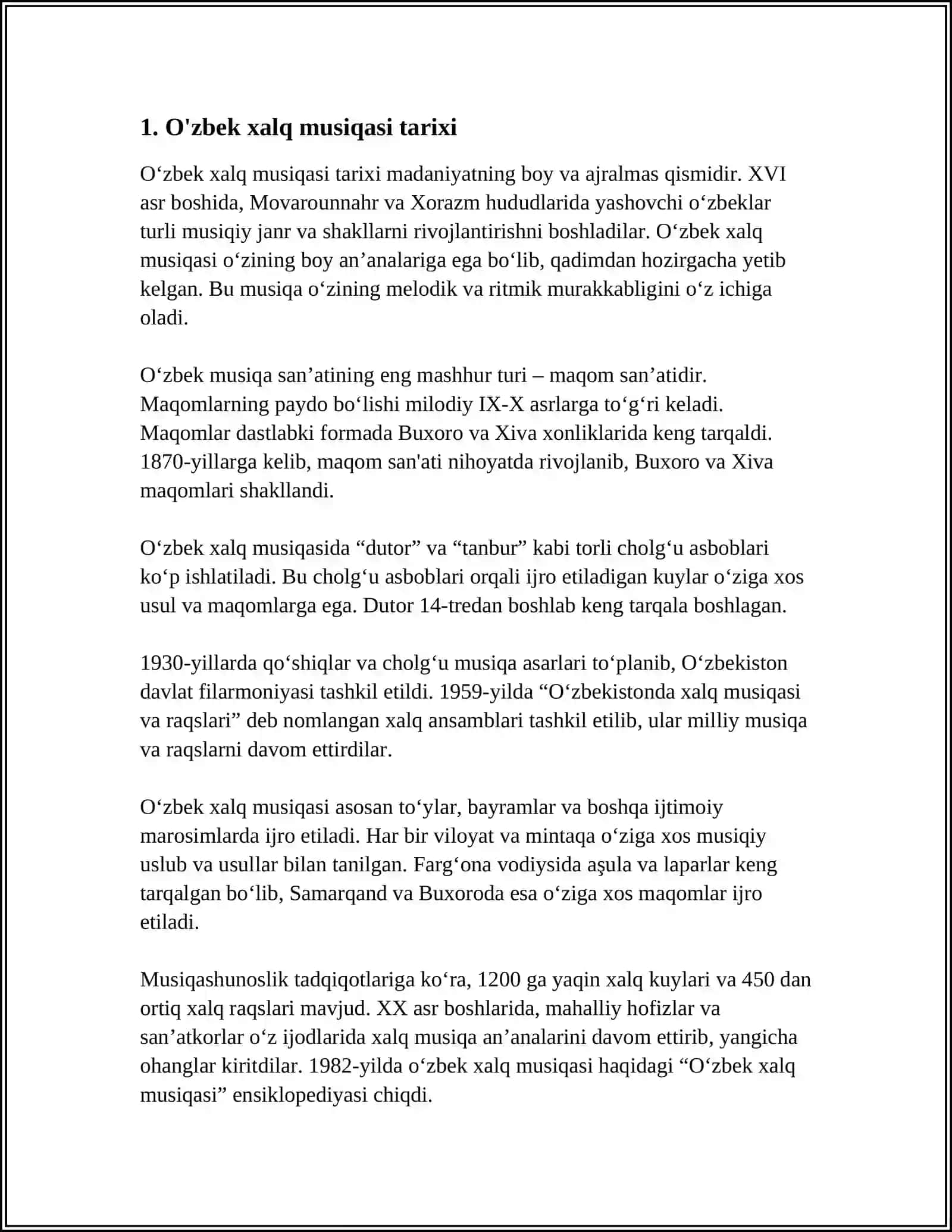 O'ZBEK XALQ MUSIQA MEROSINI NOTAGA OLISH 3
