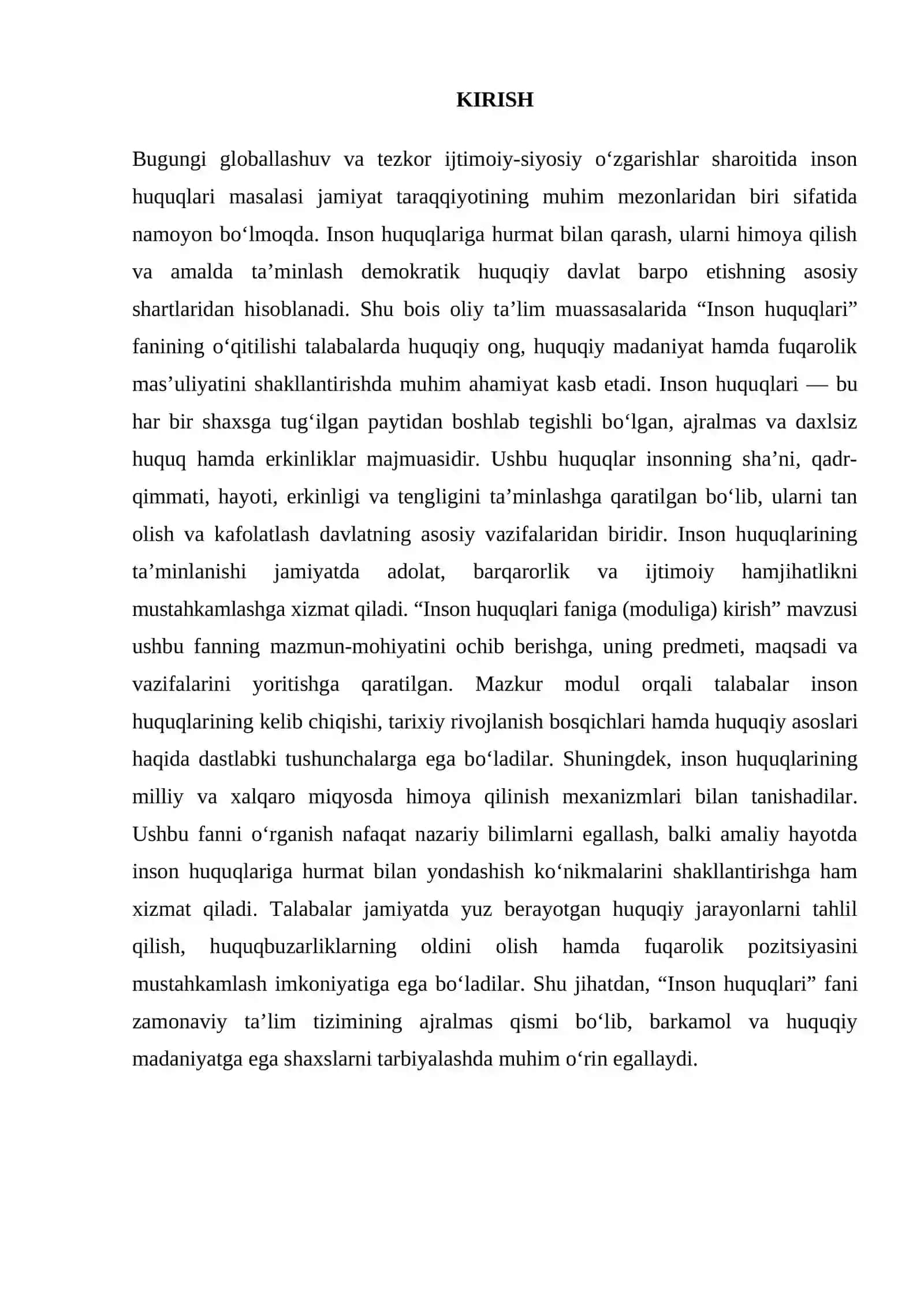 INSON HUQUQLARI FANIGA (MODULIGA) KIRISH ESSE 3