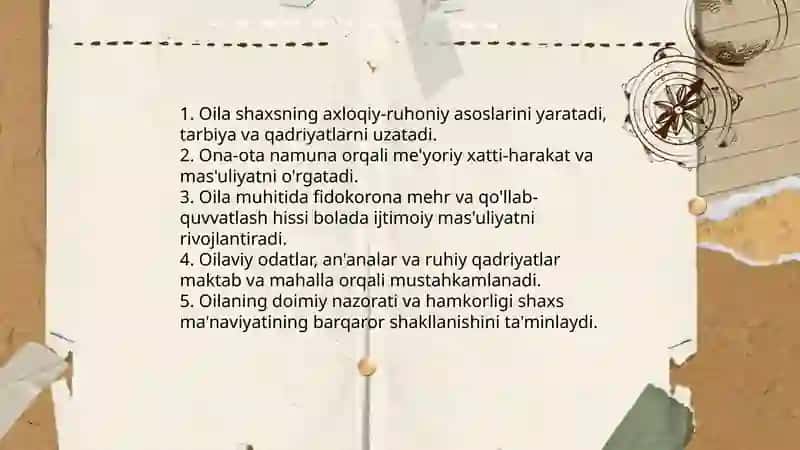 Oilaning shaxs ma'naviyatini shakllantirishdagi o‘rn 3