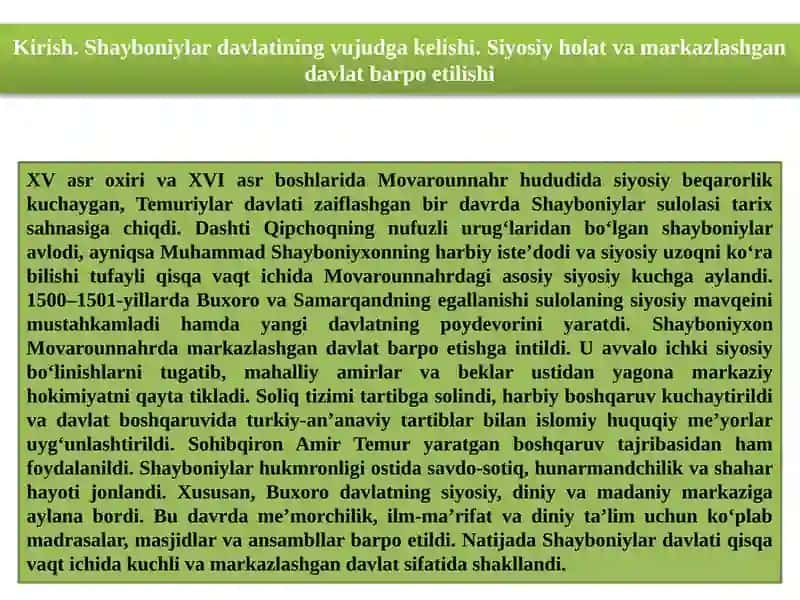 Shayboniylar davri me'morchiligi taqdimot ishi 3