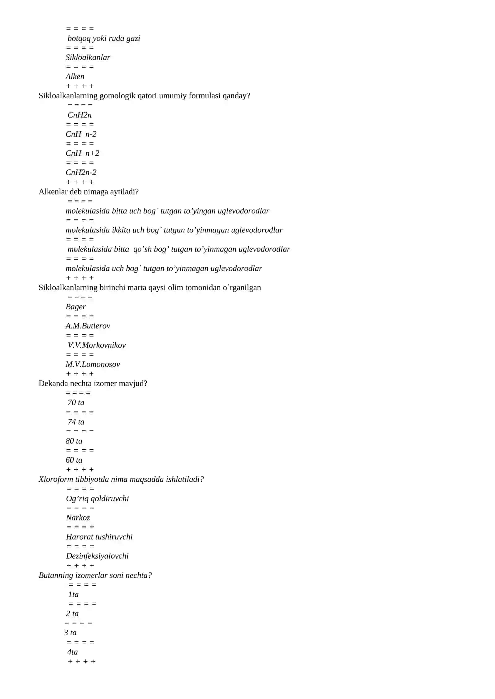 ORGANIK KIMYODAN YAKUNIY IMTIHONI T е s t SAVOLLARI 3
