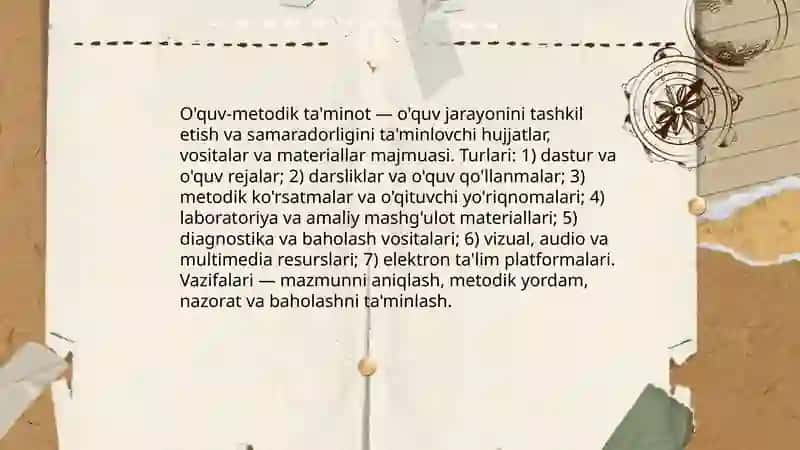 O'quv-metodik ta'minotiga oid materiallar bilan tanishish 3