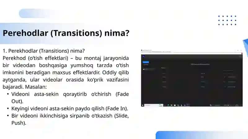 Adobe Premiere Pro dasturi Perehodlar bilan ishlash 3