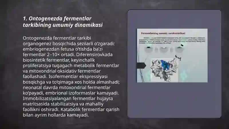 Ontogenezda fermentlar tarkibining o’zgarishi 3