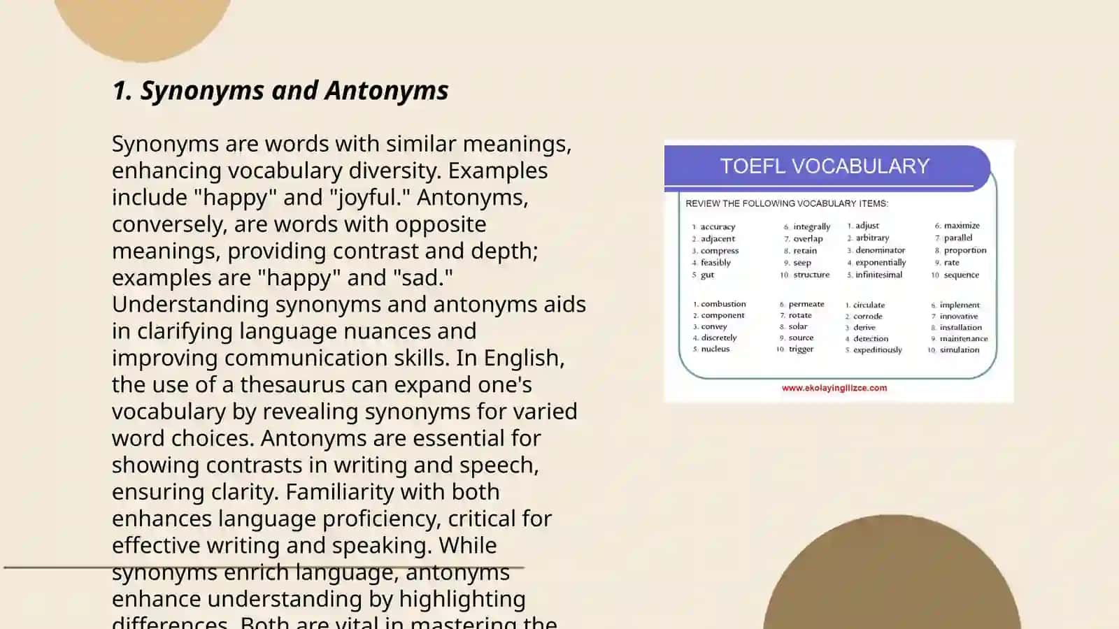 Selection of vocabulary 3