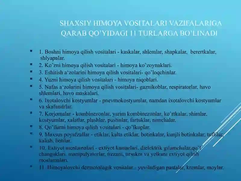 Shaxsiy himoya vositalari va ulardan foydalanish 3