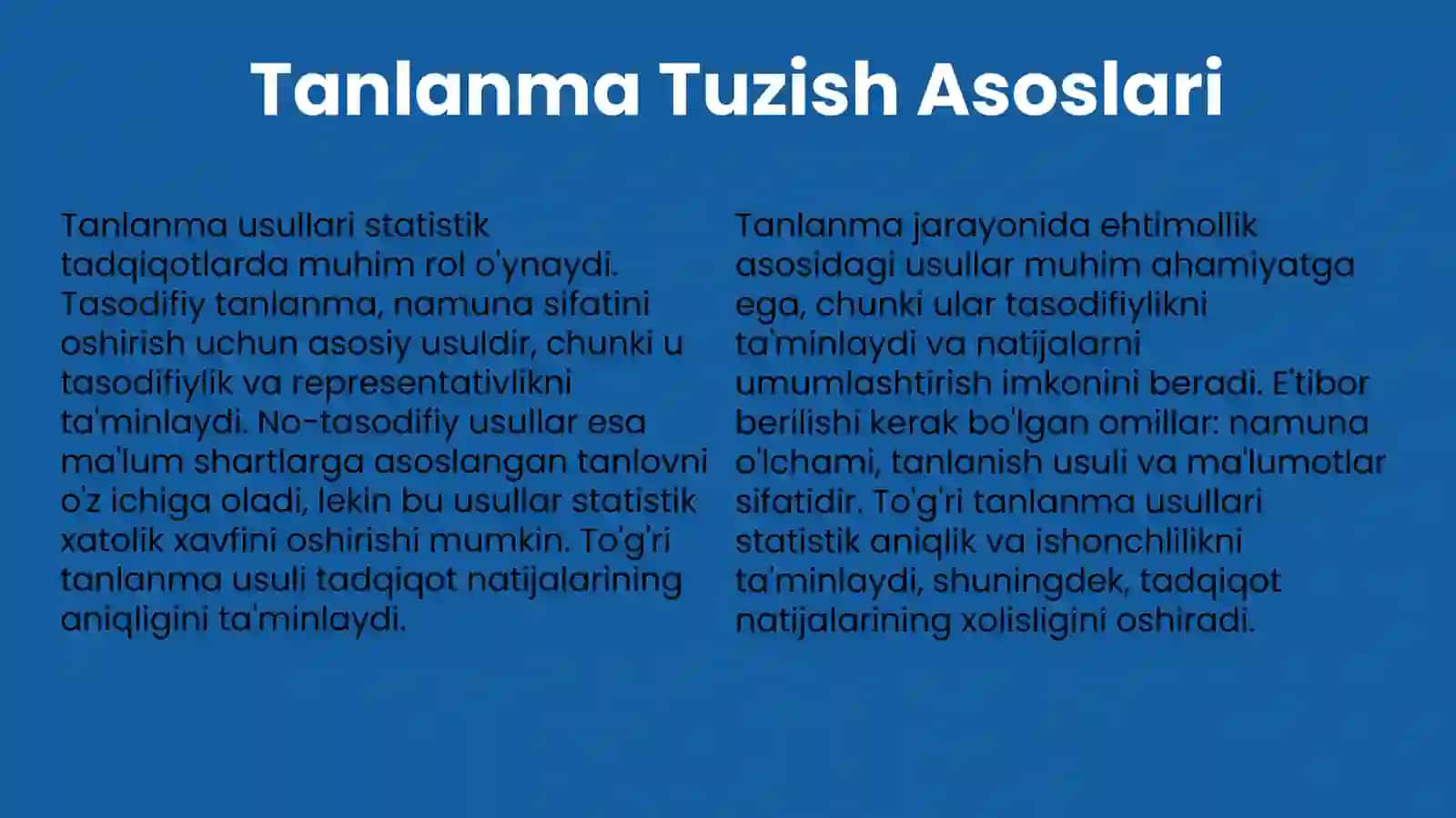 Tanlanma tuzish va statistik kuzatish 3
