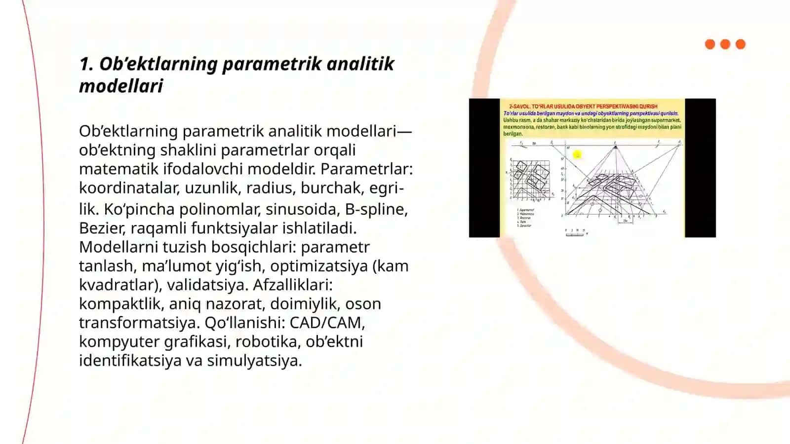 Ob’ektlarning parametrik analitik modellari 3