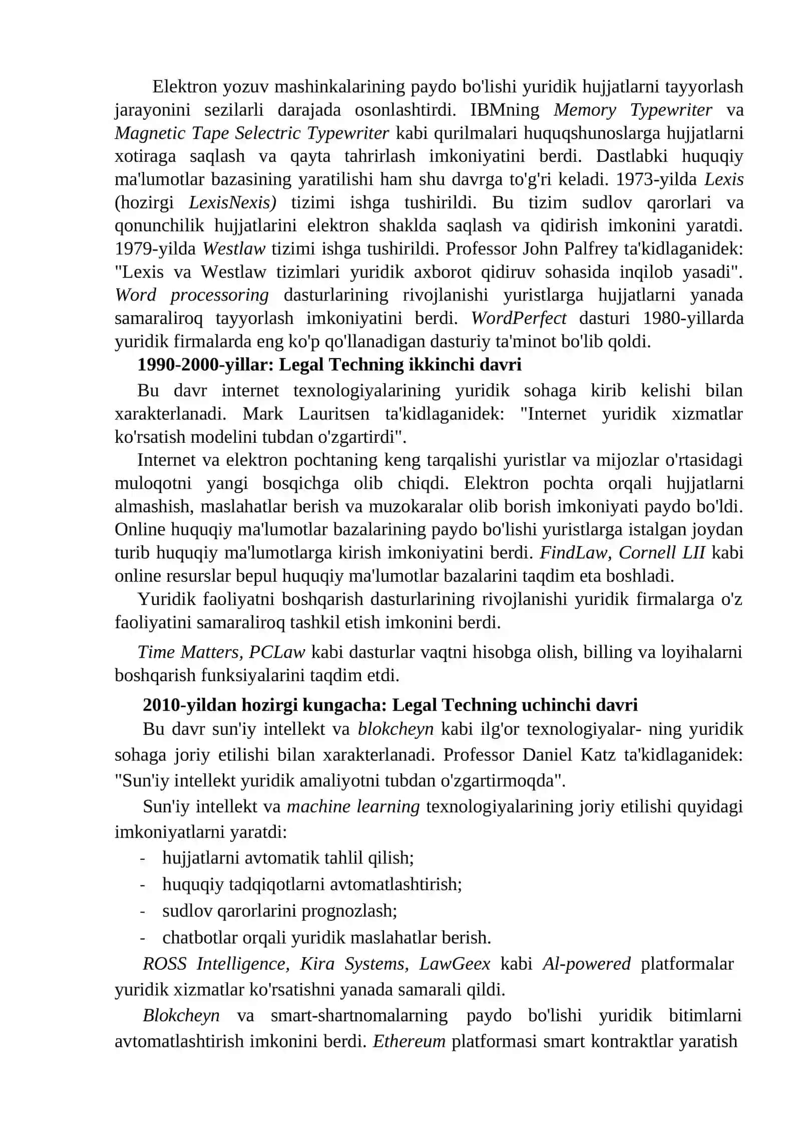 LEGAL TECH TUSHUNCHASI VA UNING ZAMONAVIY YURIDIK AMALIYOTDAGI O‘RNI 3