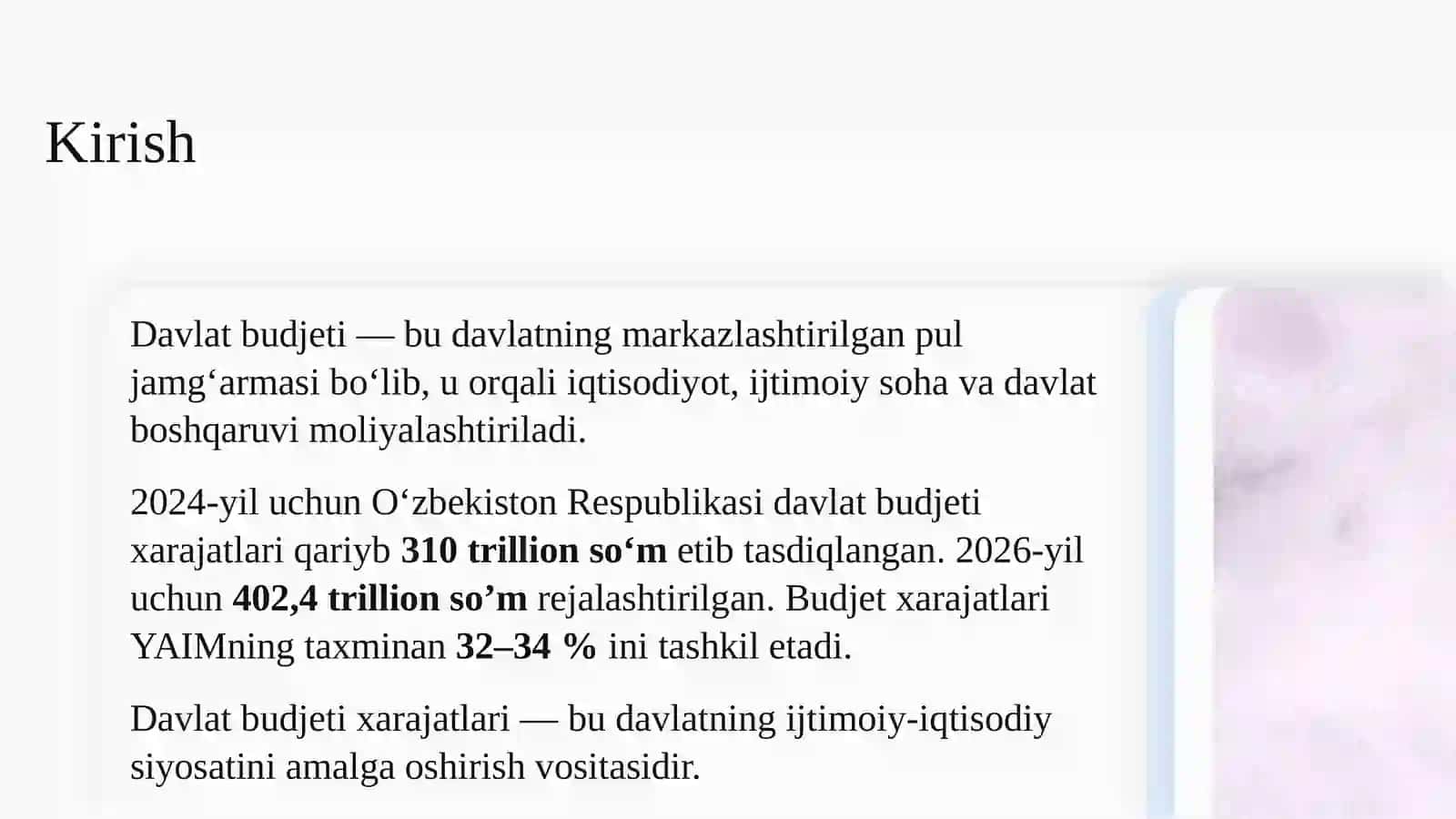 O’zbekiston davlat budjeti xarajatlari va uning o’ziga xos jihatlari 3