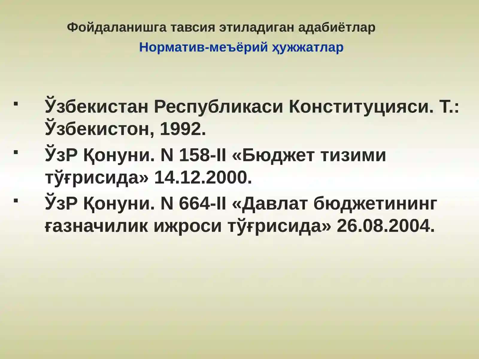 Бюджетлараро муносабатларни ташкил этиш 3