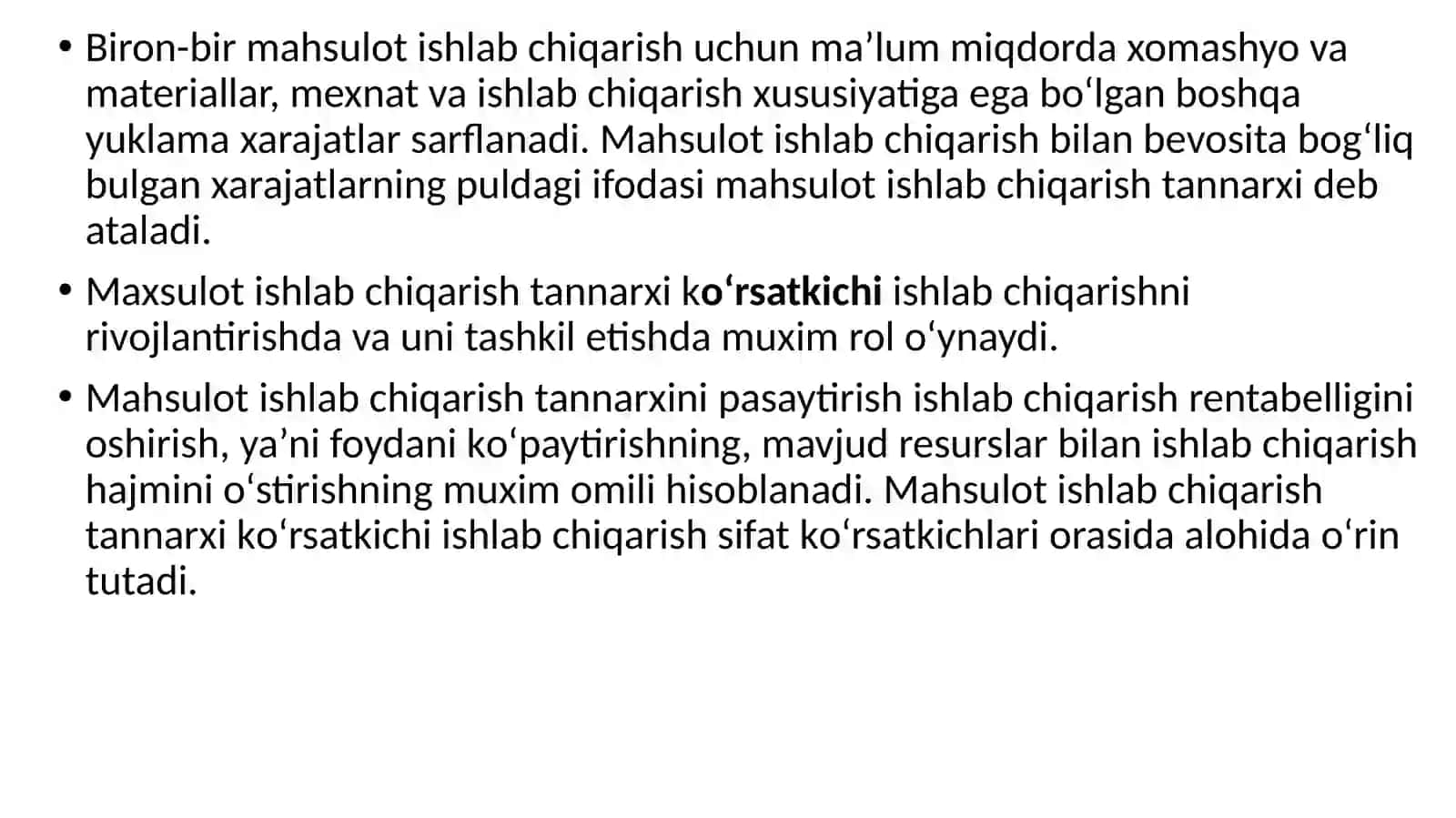 Ishlab chiqarish xarajatlari va foyda hisoblash 3