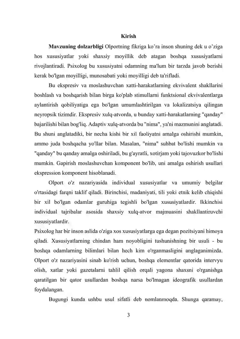 Gordon Olport o'zini - o'zi kamol toptirish nazariyasi 3