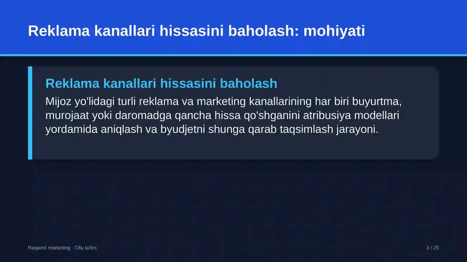 Yo'l xo'jaligida reklama kanallari hissasini baholash 3