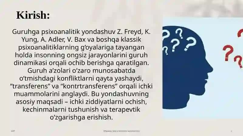 Guruhga psixoanalitik yondashuv slayd 3