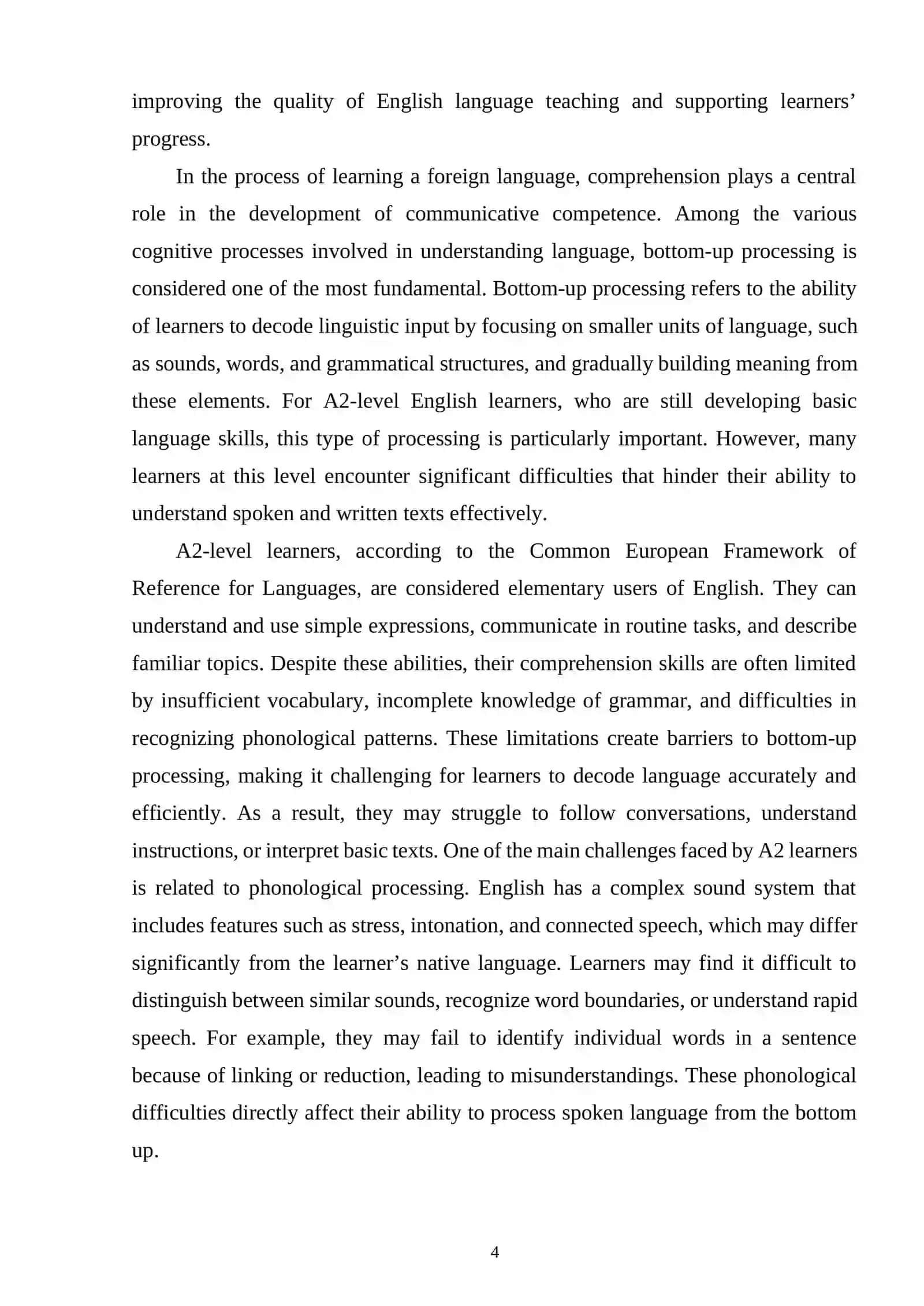 OVERCOMING BOTTOM-UP PROCESSING BARRIERS FOR A2-LEVEL ENGLISH LEARNERS 3