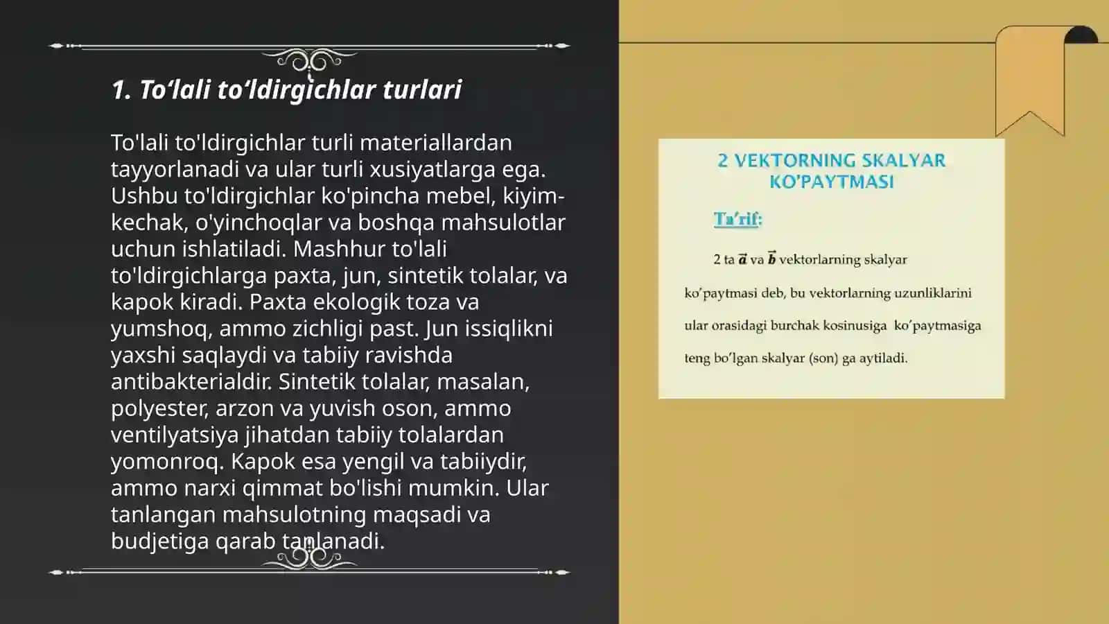 To'ldirgichlar turlari va xossalari 3
