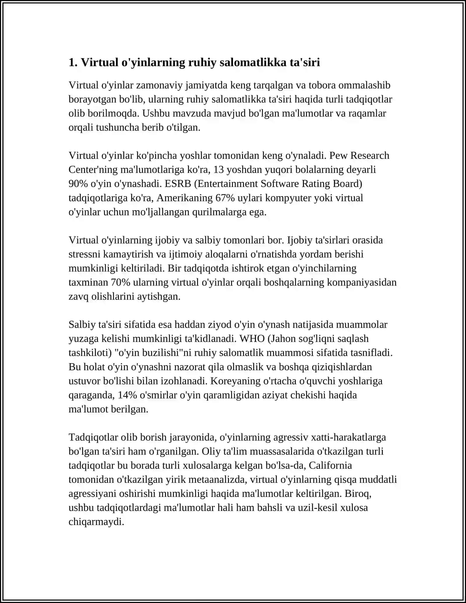 VERTUAL OʻYINLARNING ASORATLARI 3