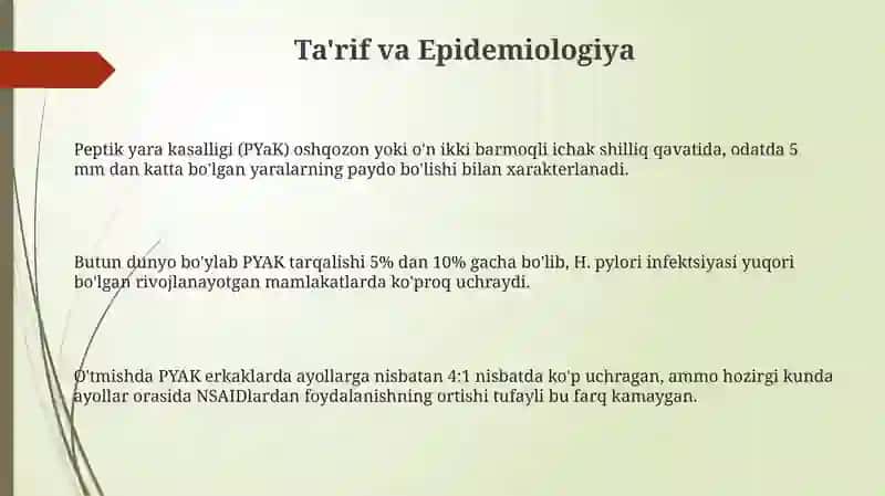 Peptik yara kasalligining ta'rifi va epidemiologiyasi 3