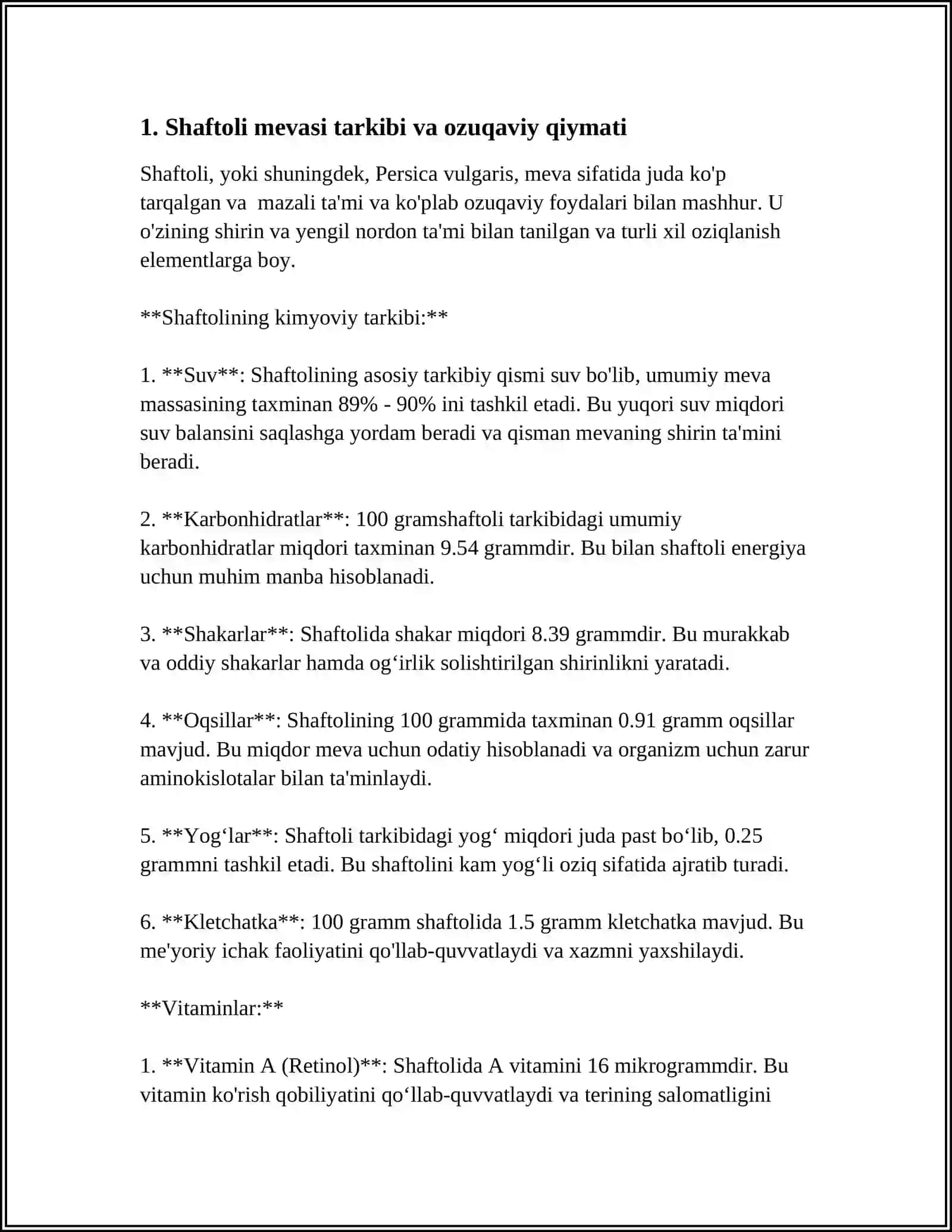 SHAFTOLI MEVASI HAQIDA, TABOBATDA QO'LLANILISHI 3