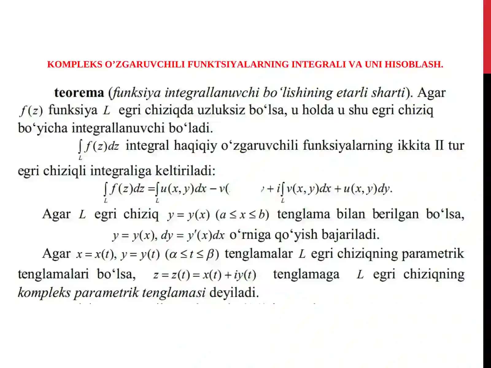 KOMPLEKS O’ZGARUVCHILI FUNKSIYALARNING INTEGRALI VA UNI HISOBLASH 3