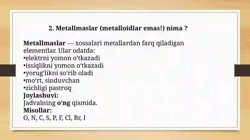 METALLAR VA METALLMASLAR 3