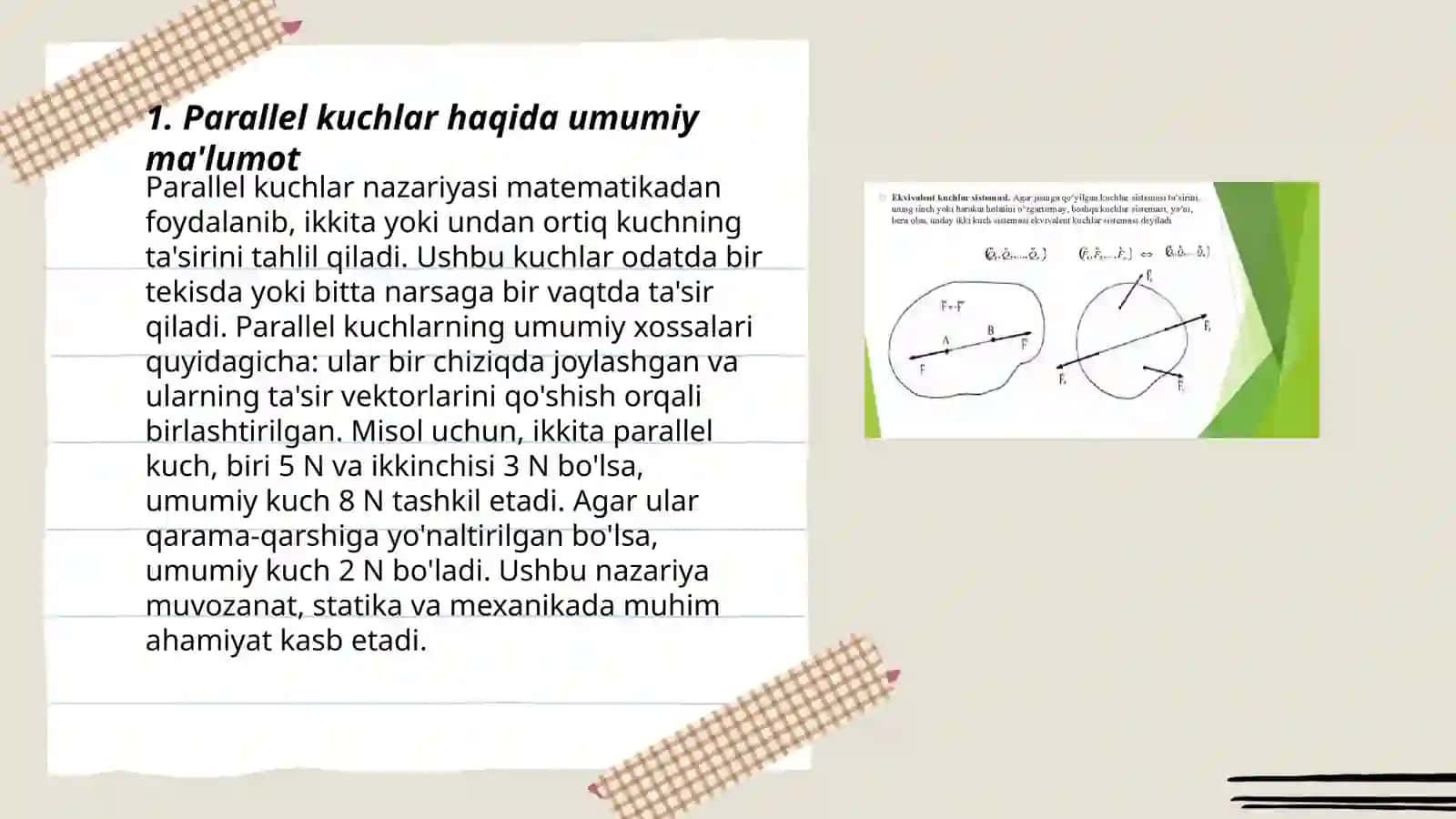 Parallel kuchlar sistemasining muvozanati 3