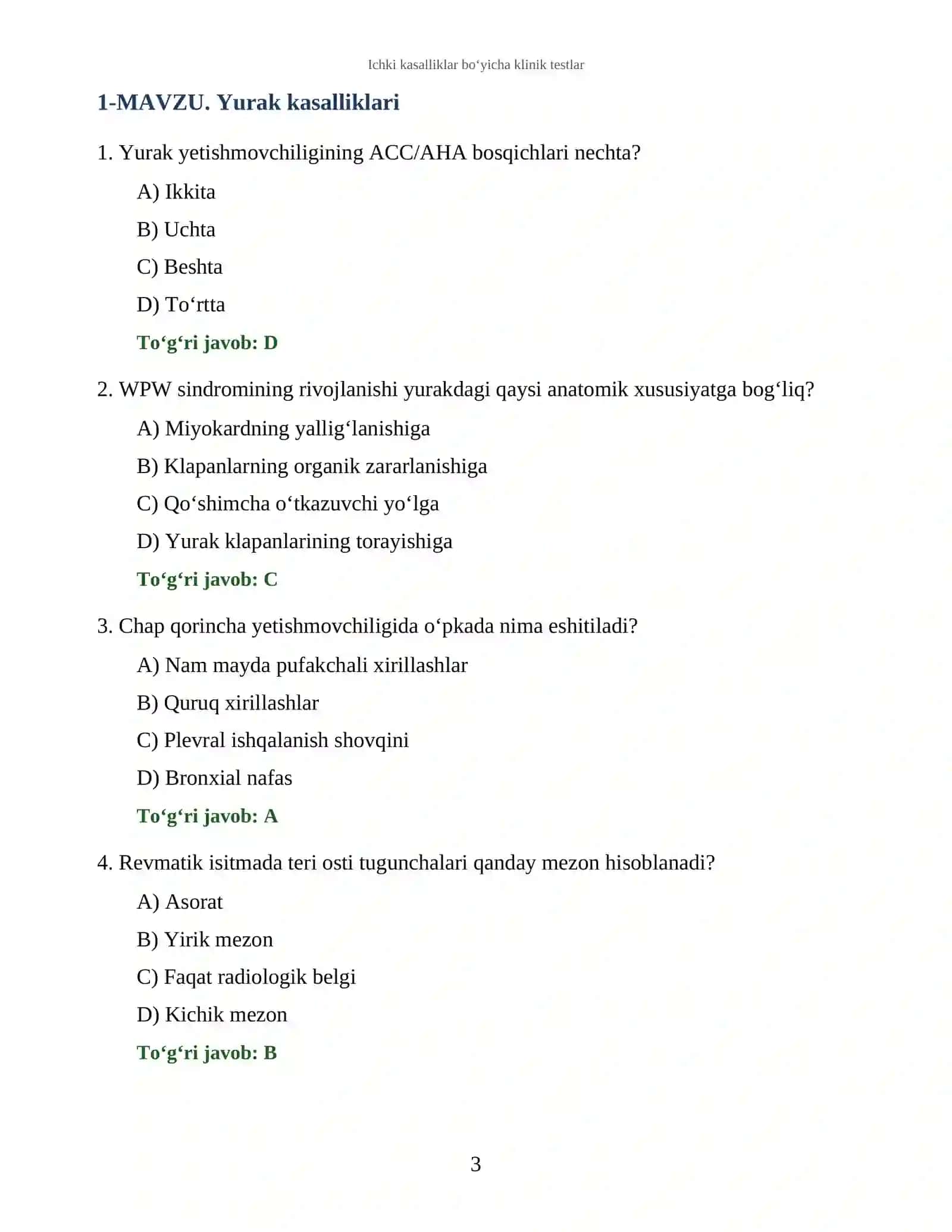 Ichki kasalliklar bo‘yicha klinik testlar 3