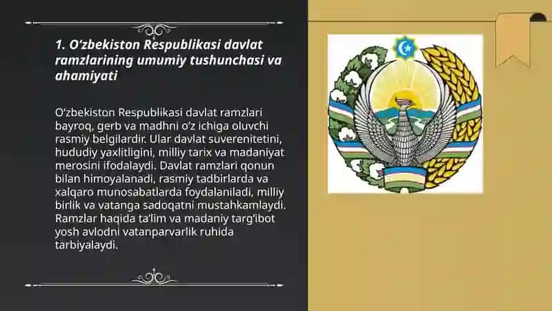 Oʻzbekiston Respublikasi Davlat ramzlari va ahamiyati 3