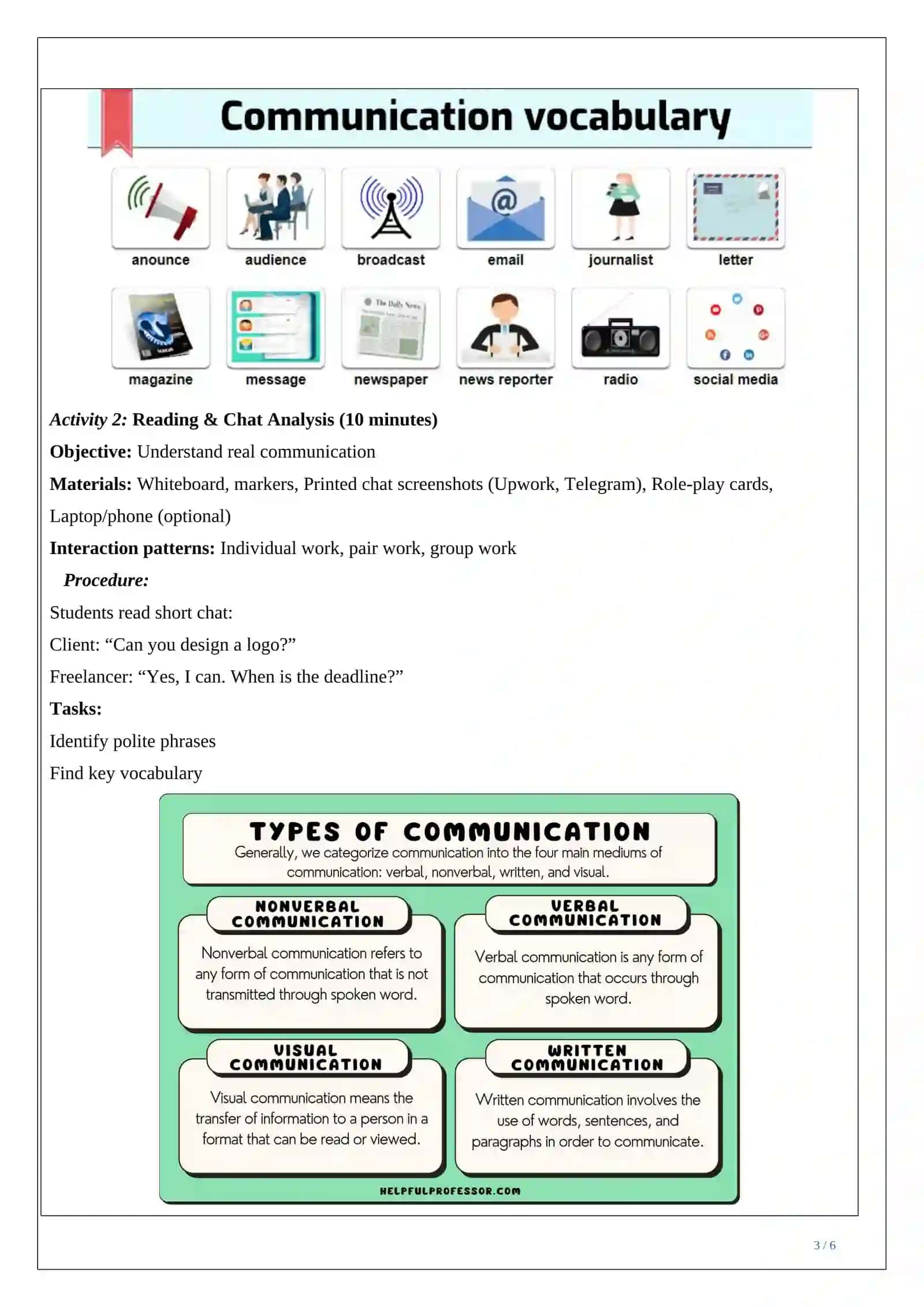 Lesson plan ESP focusing on English for IT, teaching freelance 3