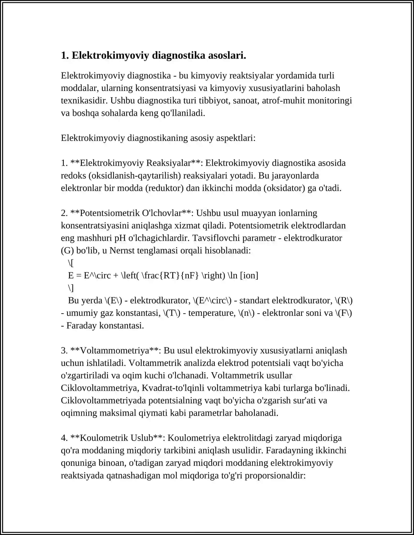 ELEKTROKIMYO. TIBBIYOTDA ELEKTRO DIAGNOSTIKANING ASOSI 3