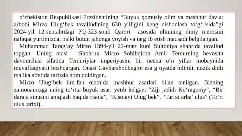 Mirzo Ulug‘bekning marifatparvarlik faoliyati 3