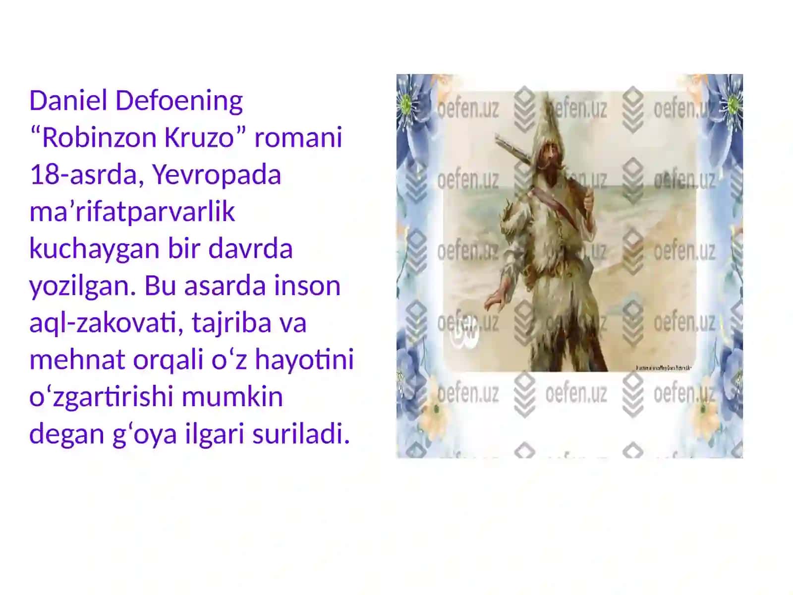 Daniel Defoening “Robinzon Kruzo” romanida maʼrifat gʻoyasi 3