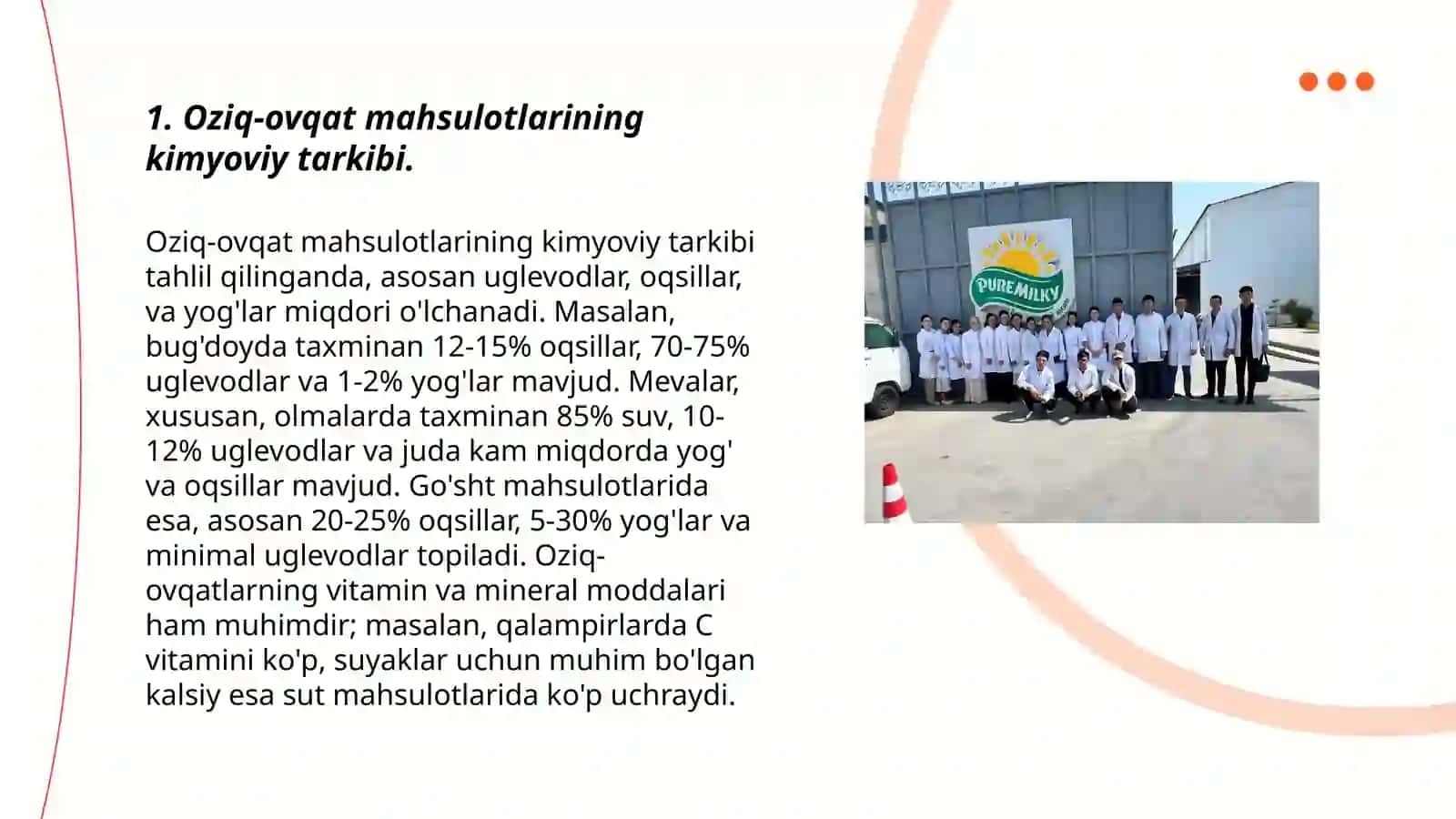 Oziq ovqat kimyosi va tahlili malakaviy oʻquv amaliyoti 3