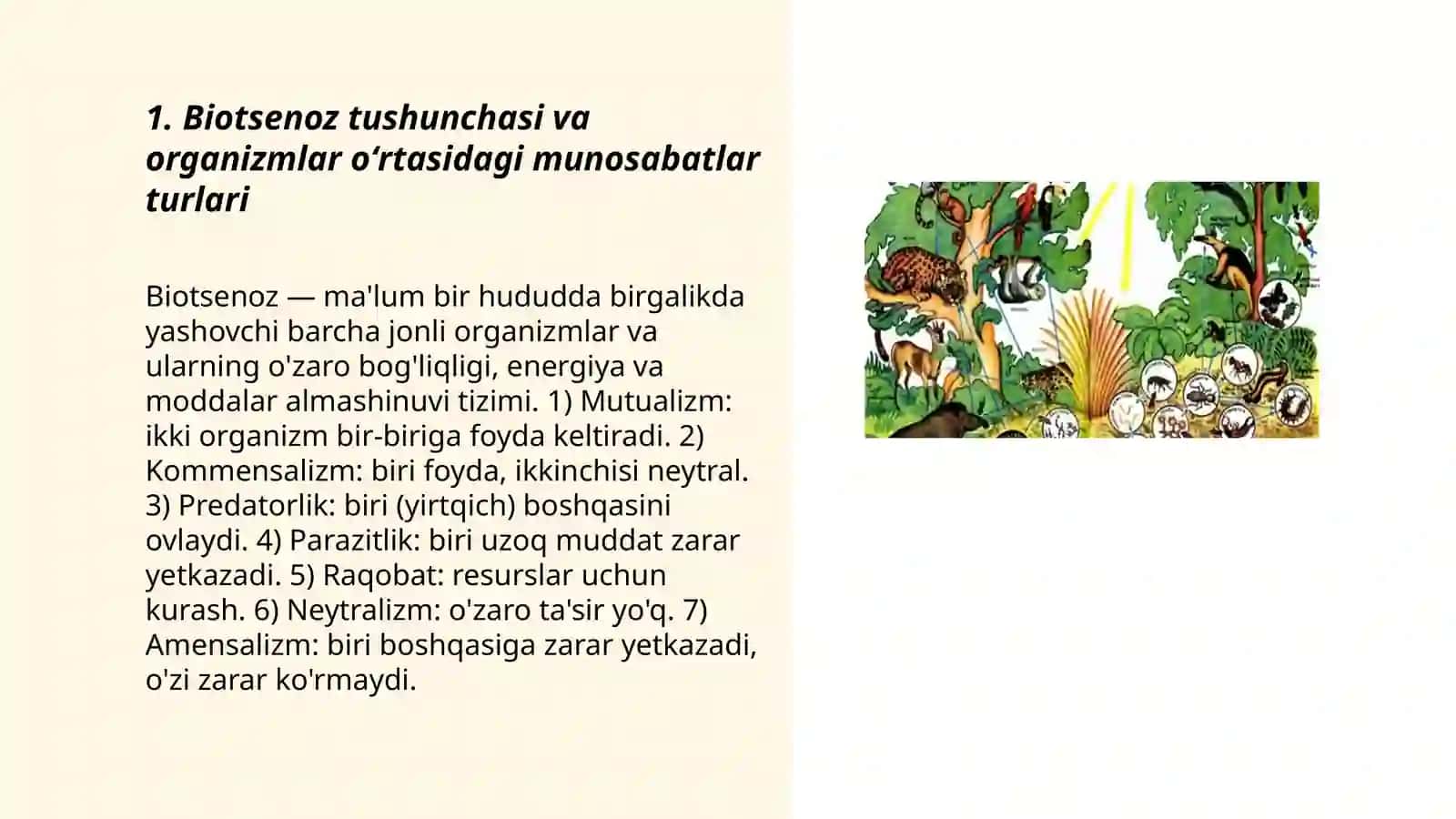 Biotsenozda organizmlar oʻrtasidagi munosabat tiplarini oʻrganish 3