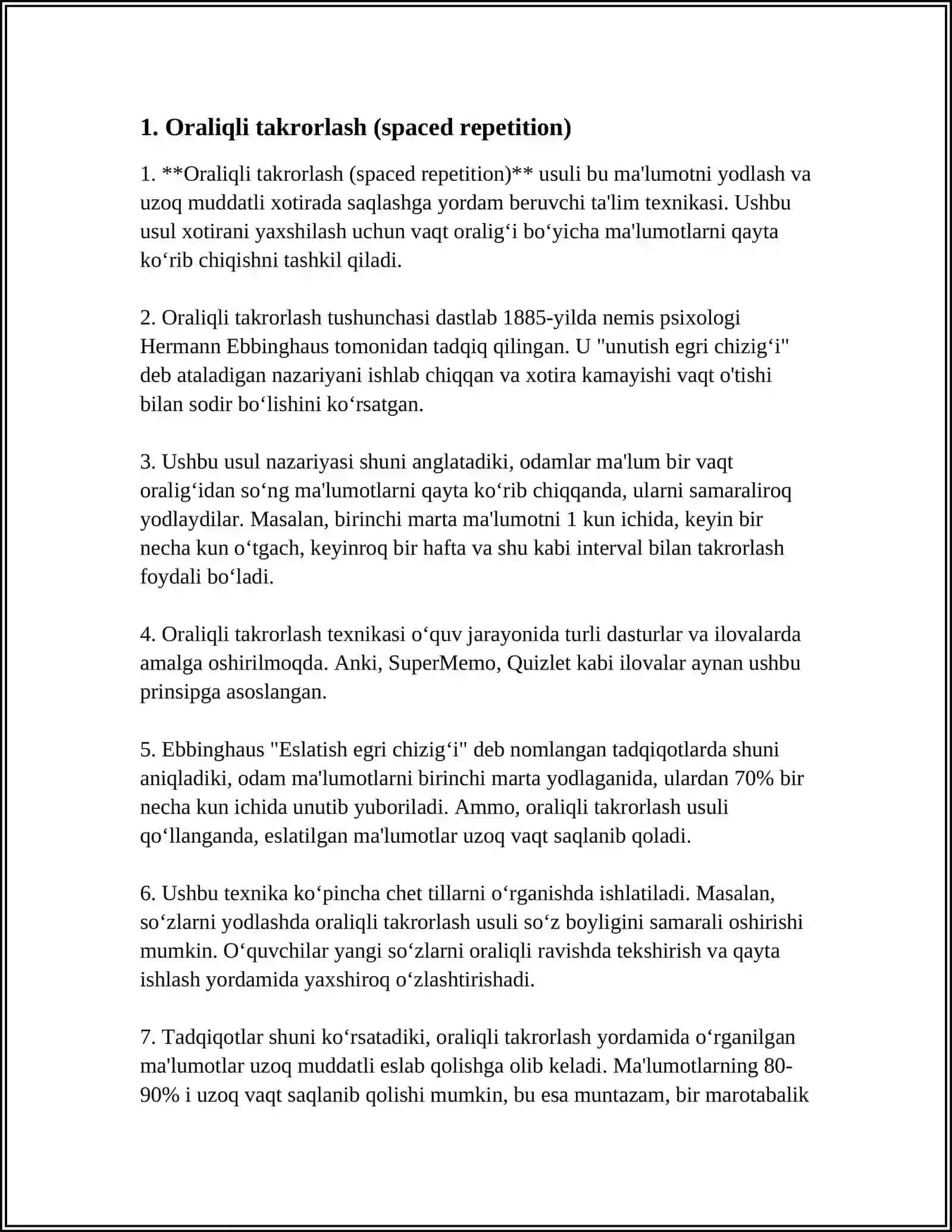 Xotirani O'rganish Metodlari 3