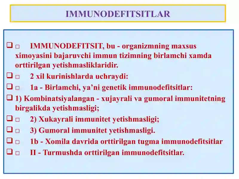 Immuntanqislik sindromlari.Amiloidoz. Immunopatologik jarayonlar 3