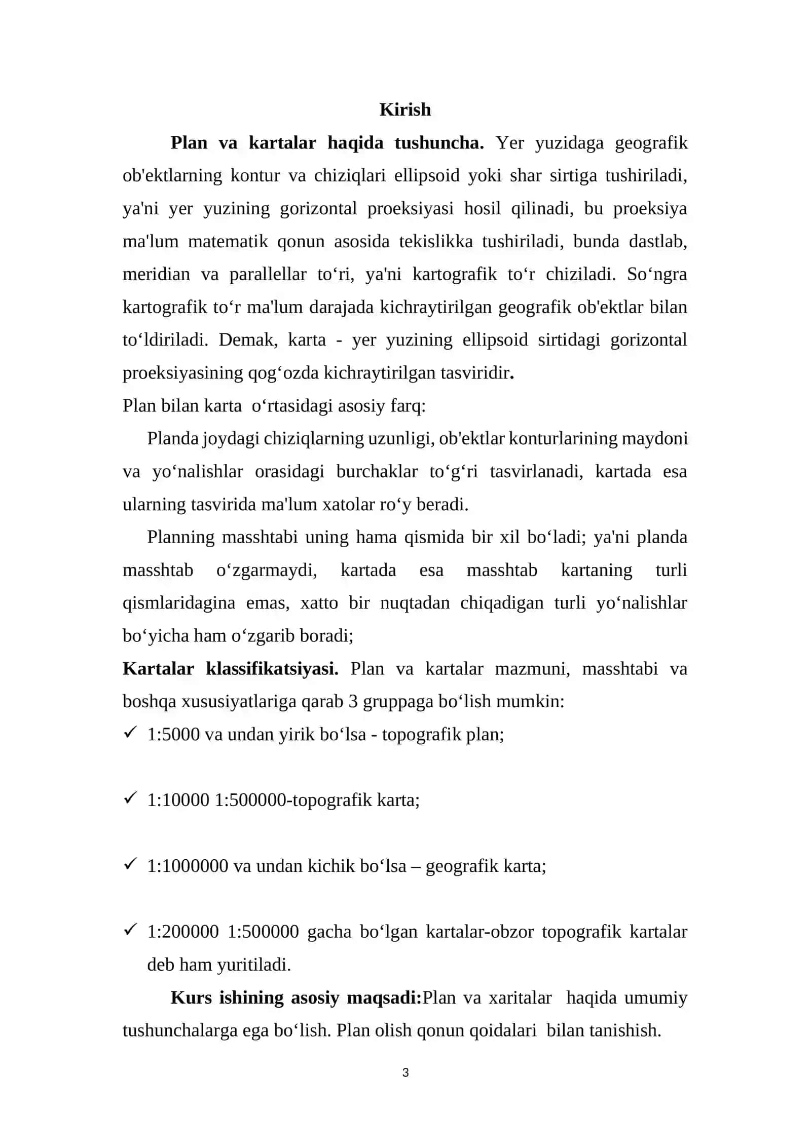 KURS ISHI: “Plan olish haqida tushuncha” 3