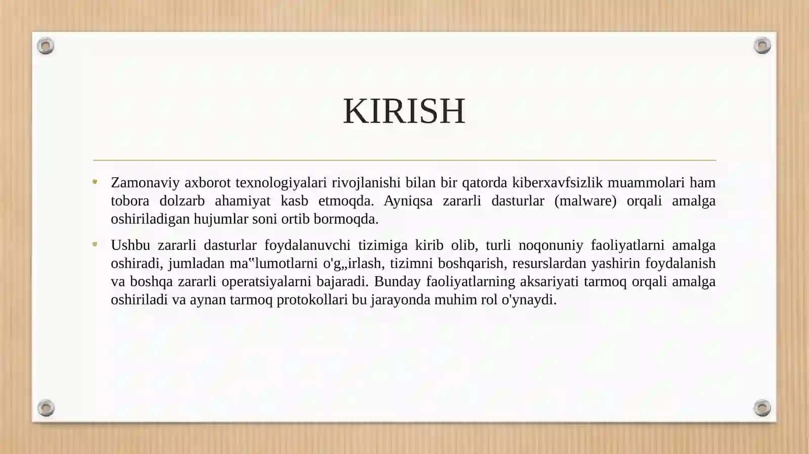 Zararli dasturlarda ishlatiladigan tarmoq protokollari va ularga qarshi choralarini aniqlash. 3
