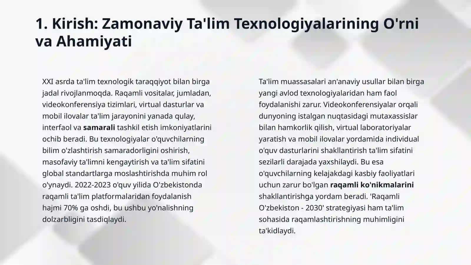 Videokonferentsiyani tashkil qilish va undan foydalanish. Virtual dasturlar va ulardan foydalanish. O'quv jarayonida mobil ilovalardan foydalanish. 3