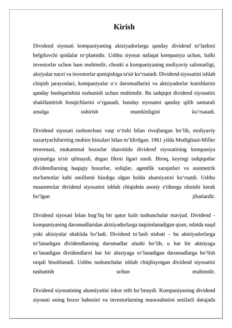 Divident siyosatini ishlab chiqish bosqichlari 3