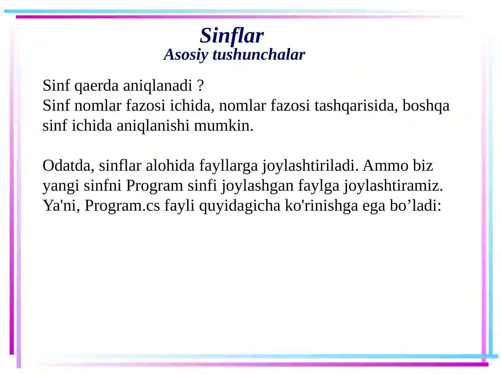 Sinflar Asosiy Tushunchalar 3