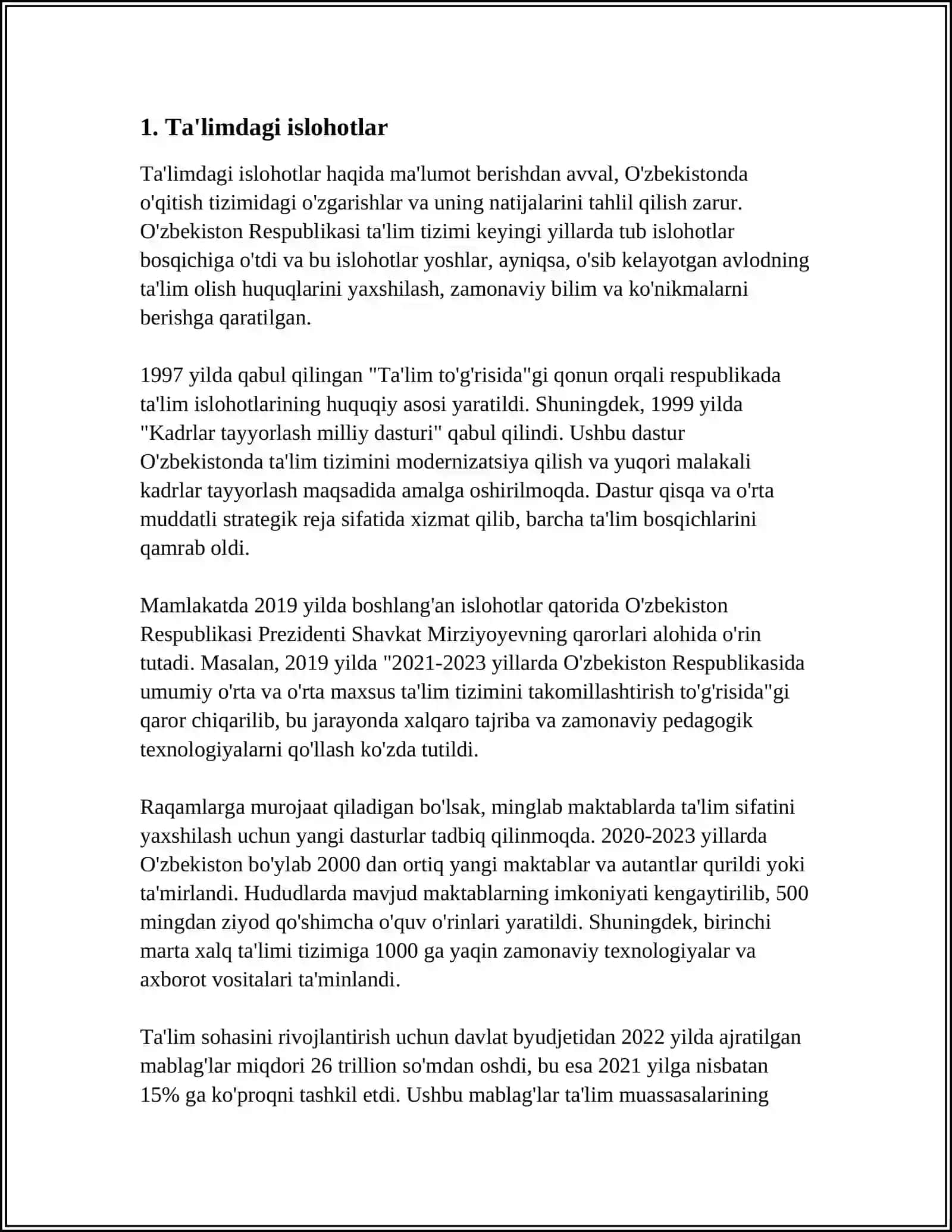 YANGI O'ZBEKISTONDA TA'LIM SIFATI 3