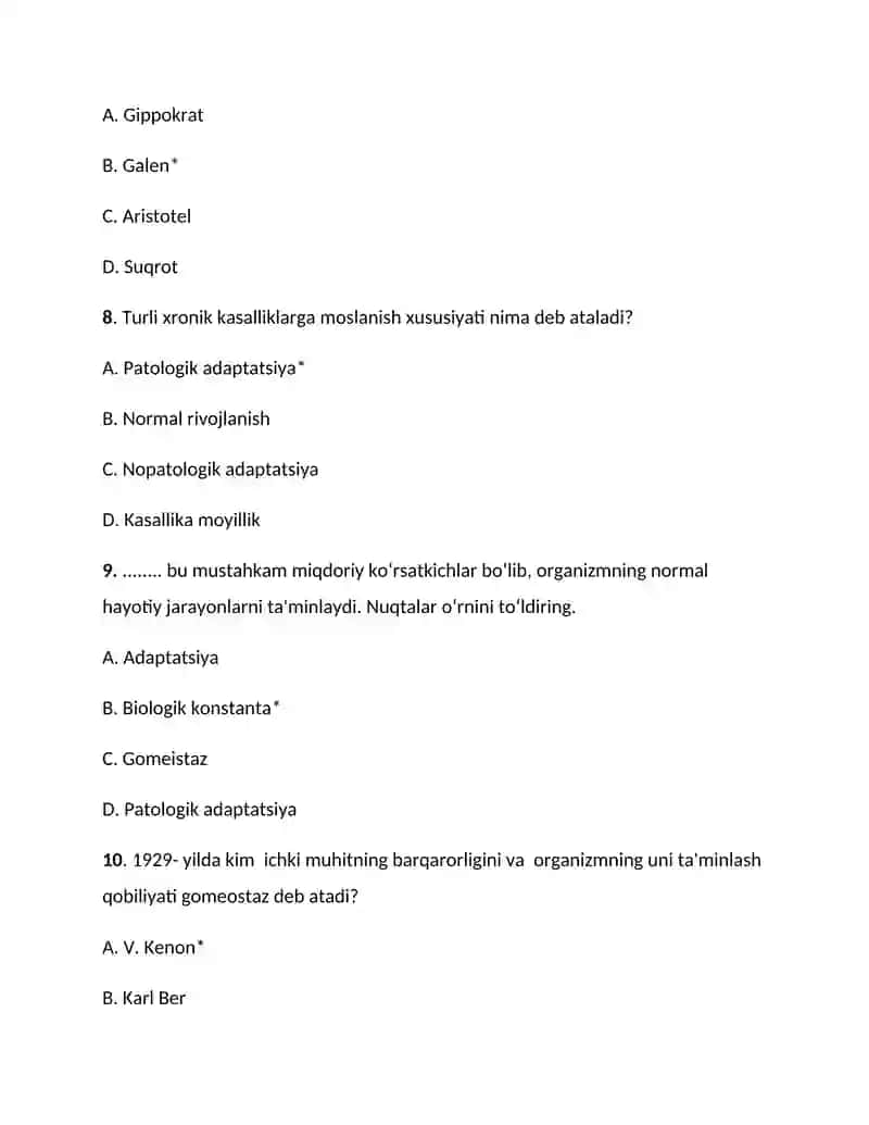 Fiziologiya test savollar 3