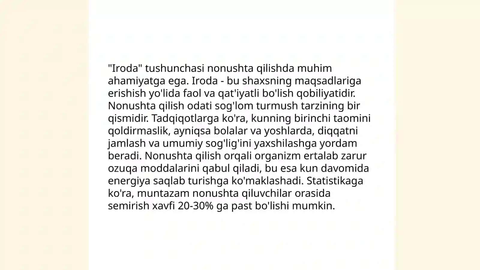 Nonushta uchun iroda 3