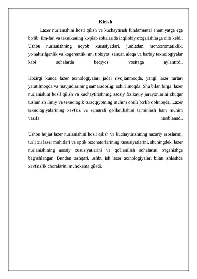 Lazer nurlanishining generatsiyasi va kuchaytirilishi 3