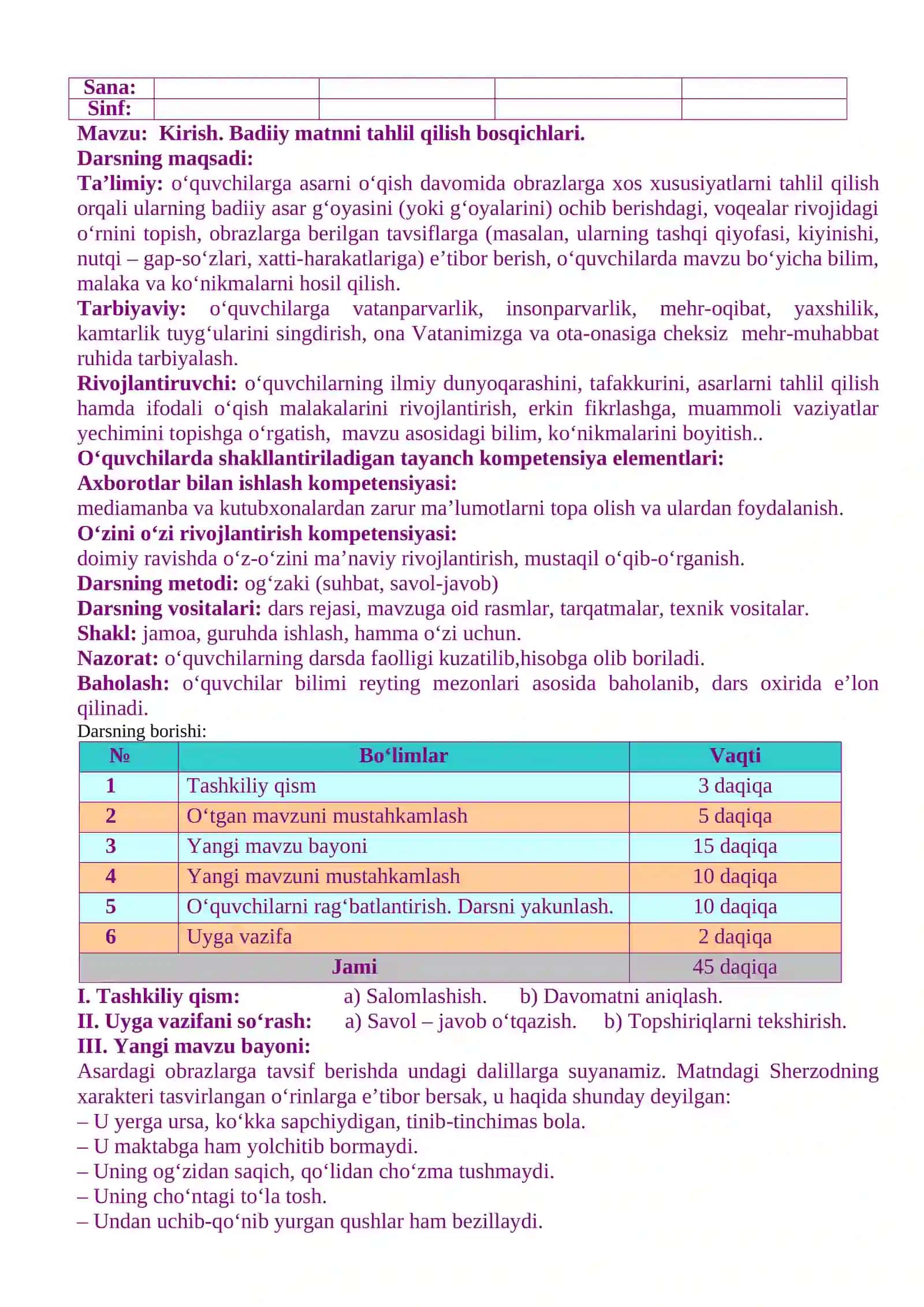 Tasdiqlayman Adabiyot Dars Ishlanmalari 3